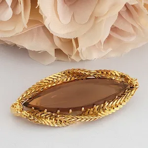 Vintage Topaz Brown Glass Brooch