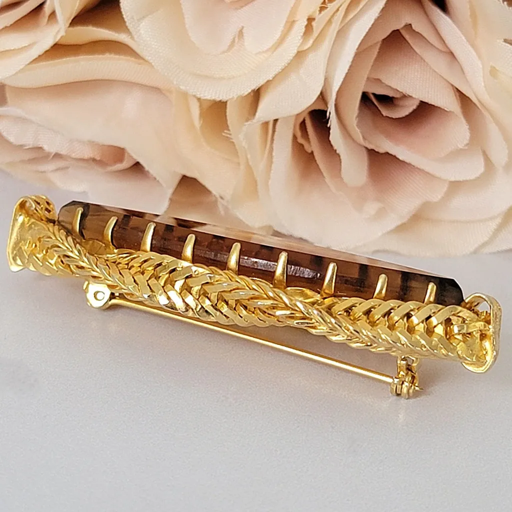 Vintage Topaz Brown Glass Brooch