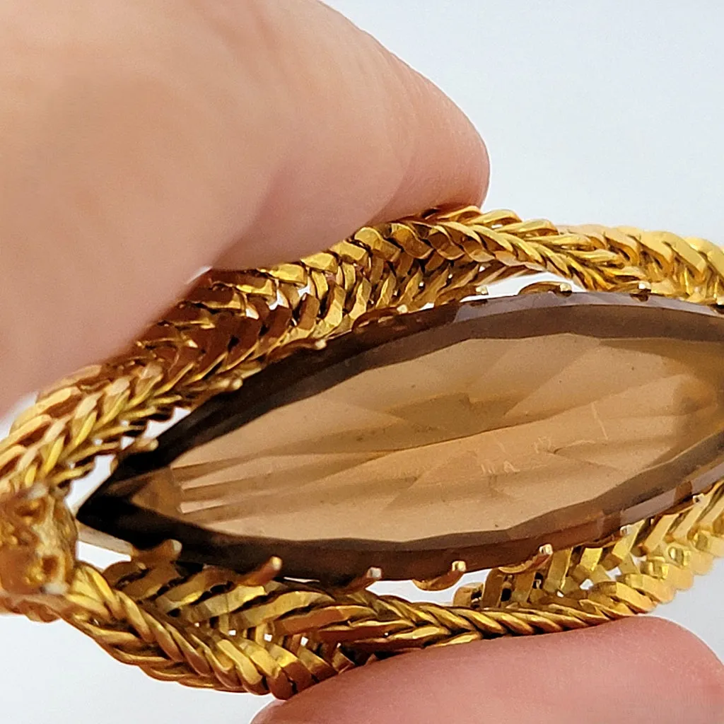 Vintage Topaz Brown Glass Brooch