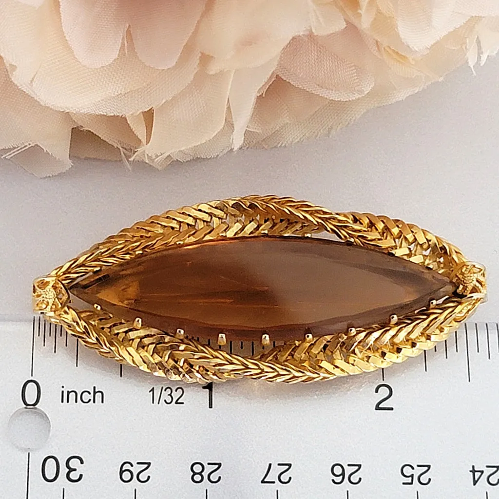 Vintage Topaz Brown Glass Brooch