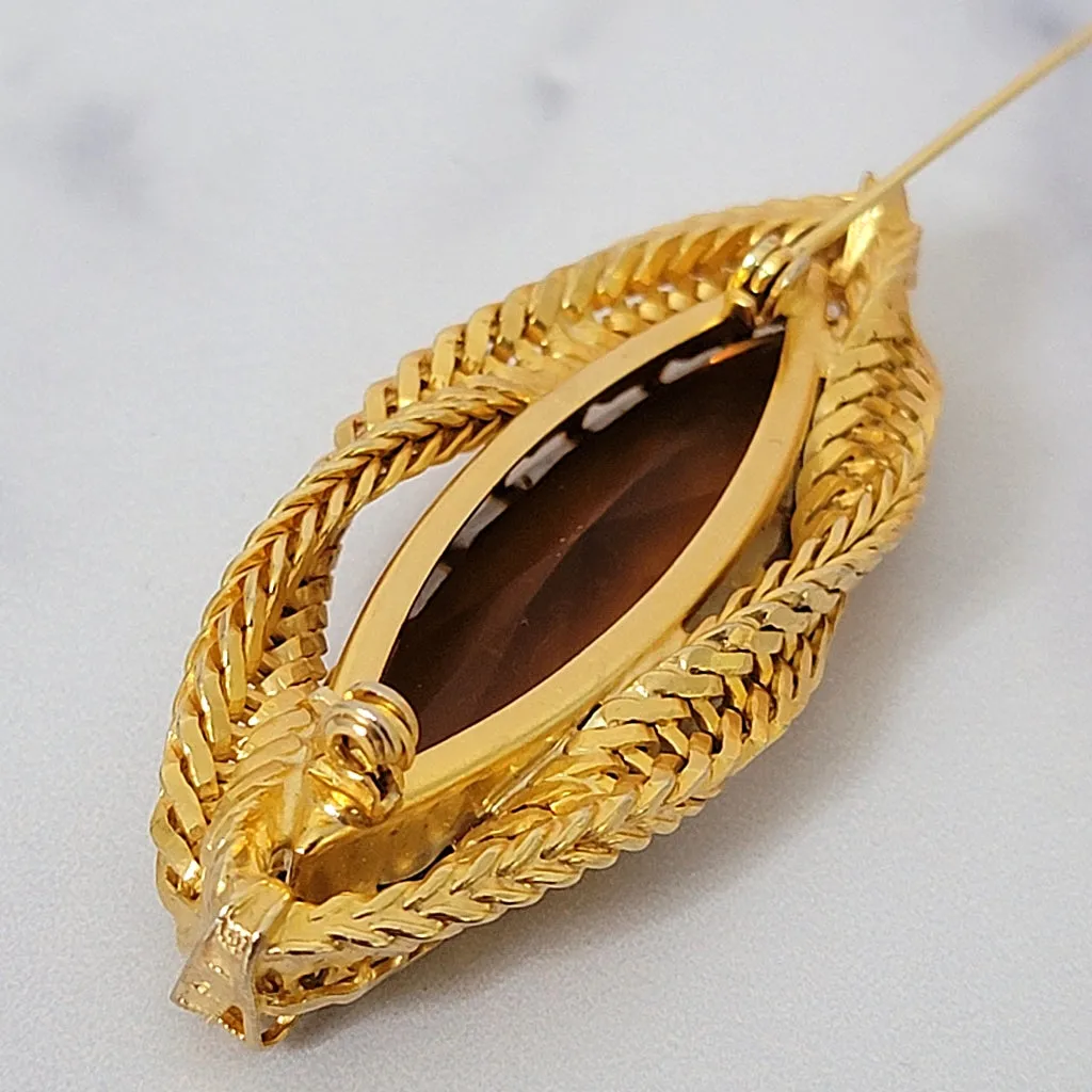 Vintage Topaz Brown Glass Brooch