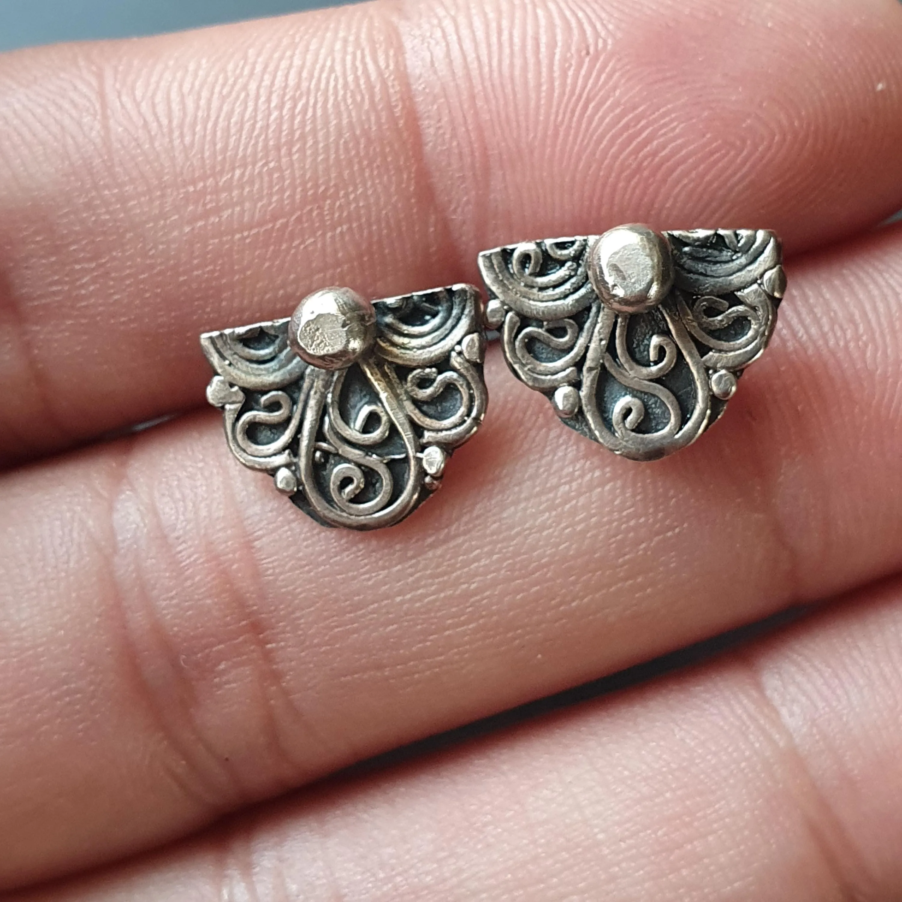 Vintage upcycled jewelry, earrings, studs,925 sterling silver, gifts, antique, accent studs,unique earrings, recycled, handmade ornate