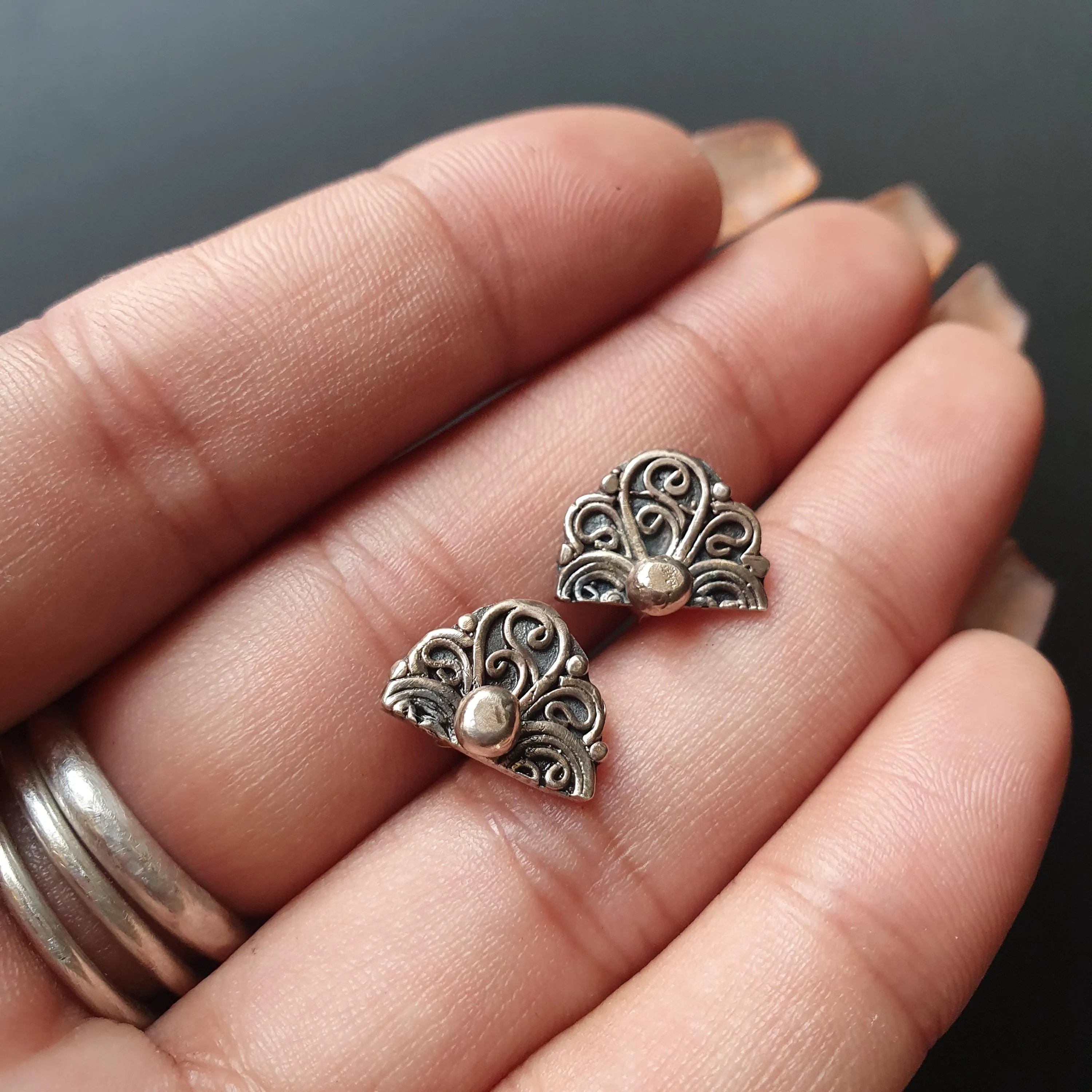 Vintage upcycled jewelry, earrings, studs,925 sterling silver, gifts, antique, accent studs,unique earrings, recycled, handmade ornate