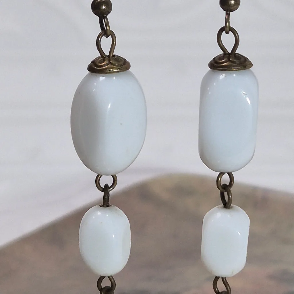 Vintage White Art Deco Earrings