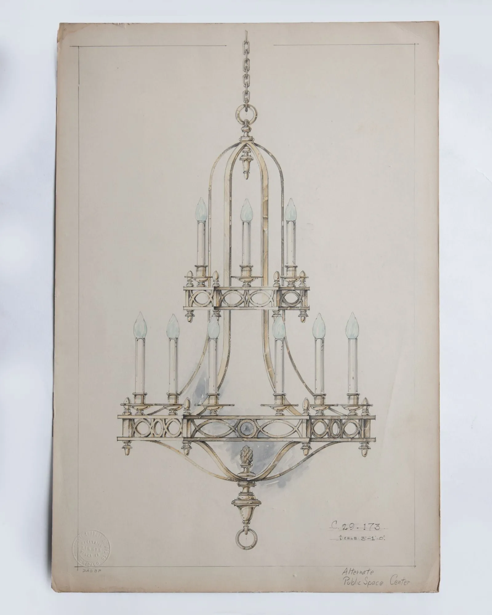Watercolor of Brass Chandelier