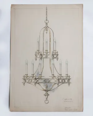 Watercolor of Brass Chandelier