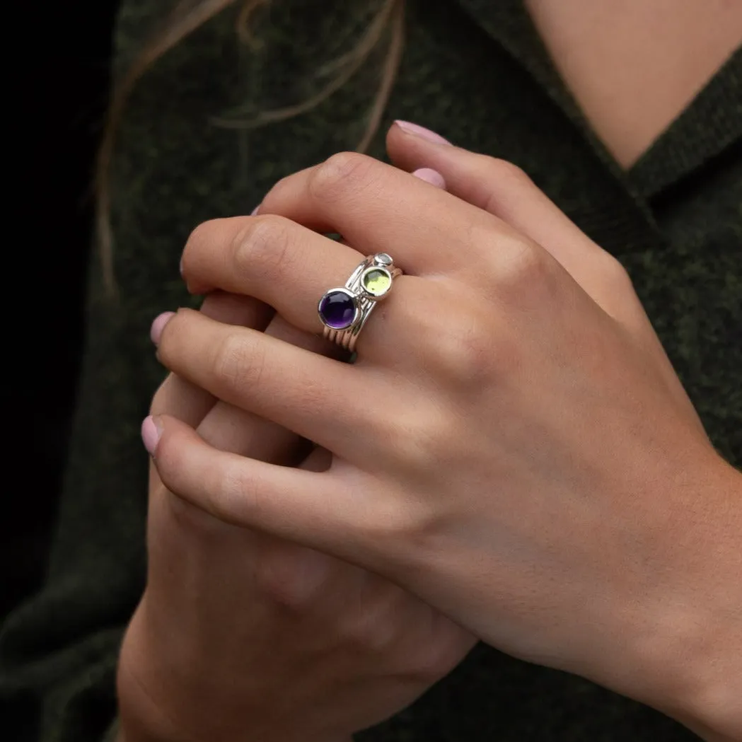Whimberry: Amethyst, Peridot and Moonstone Stacking Ring