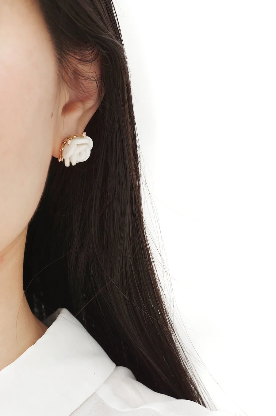 White Cloud Porcelain Rose Stud Earrings