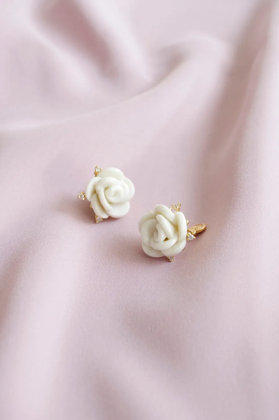 White Cloud Porcelain Rose Stud Earrings