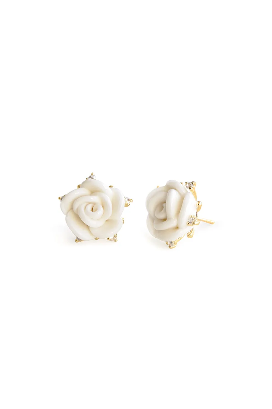 White Cloud Porcelain Rose Stud Earrings