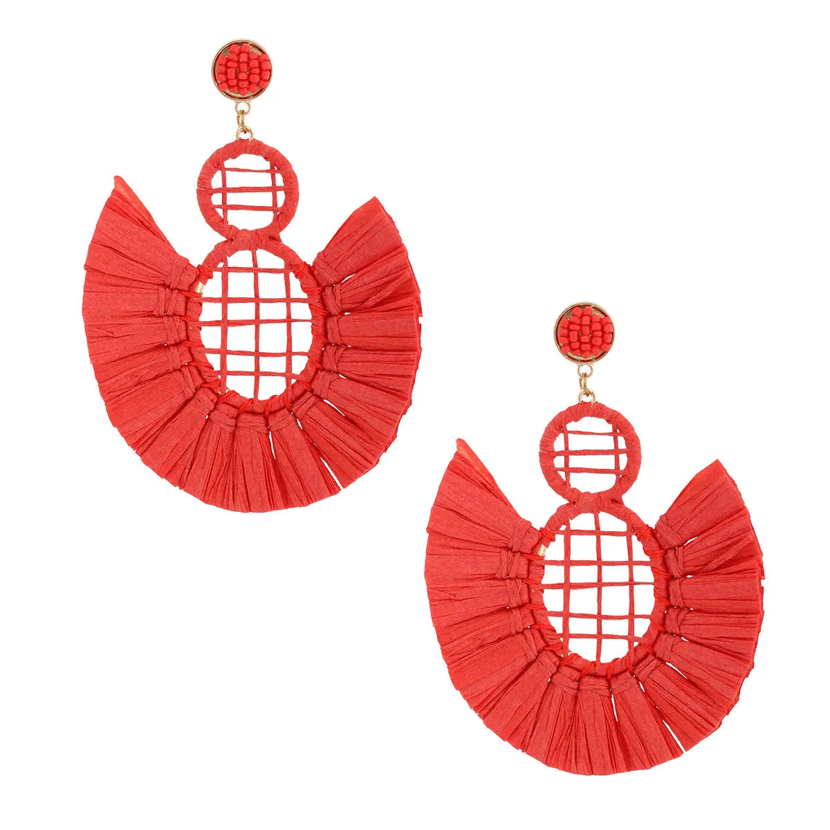 Woven Raffia Tassel Earrings