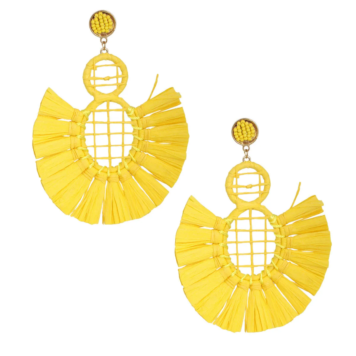Woven Raffia Tassel Earrings