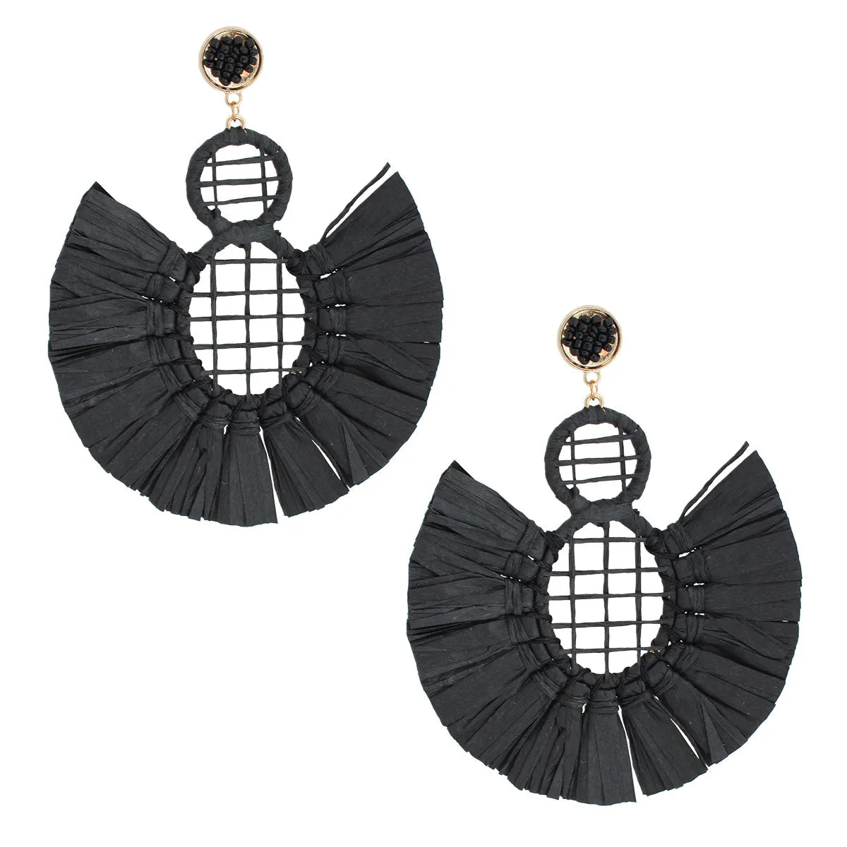 Woven Raffia Tassel Earrings