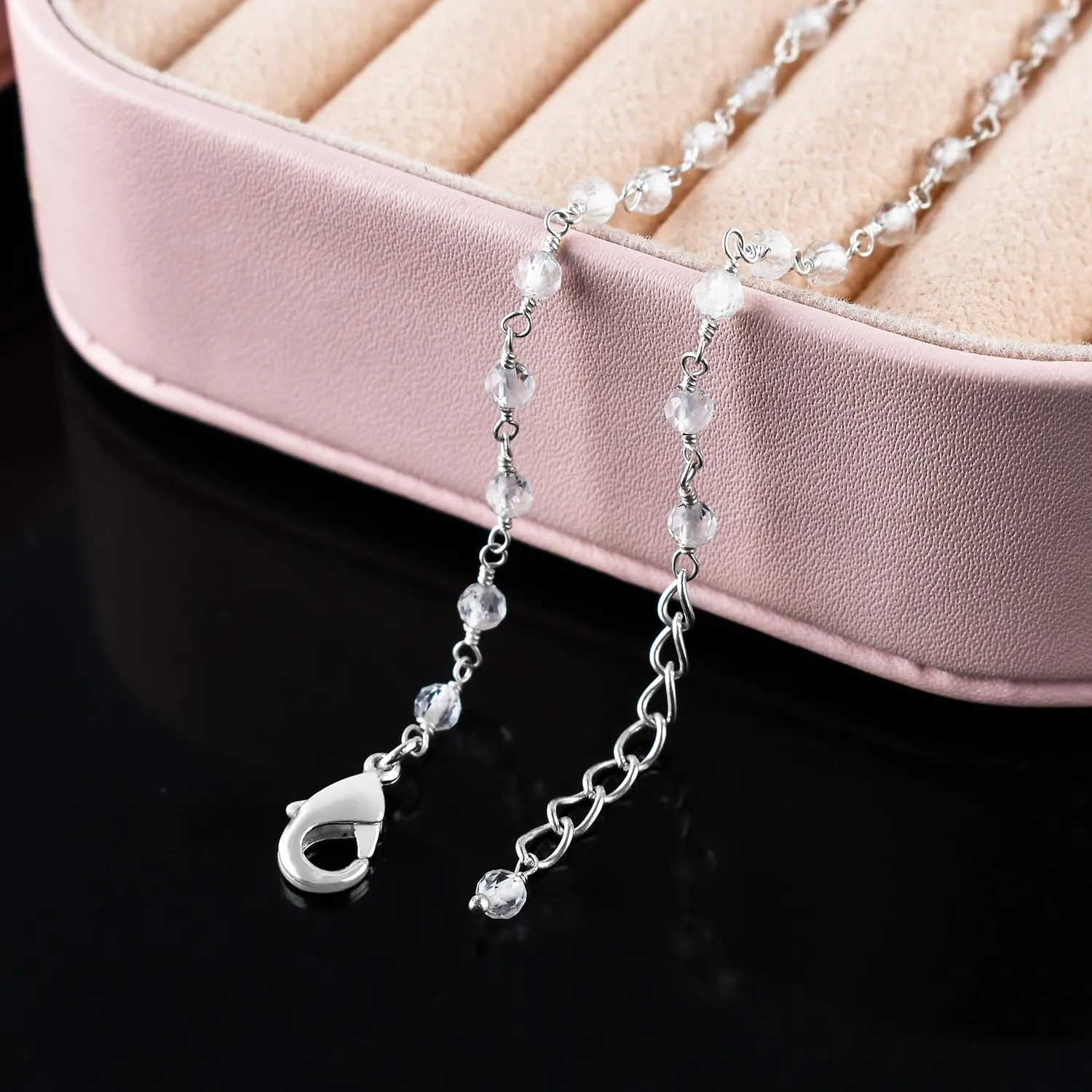 Yanara Crystal Quartz Anklets for Women Dainty Boho Jewelry for Girls Handmade Rosary Charm Ankle Bracelets for her 9 1.5 inch Valentines Day Gifts For Her