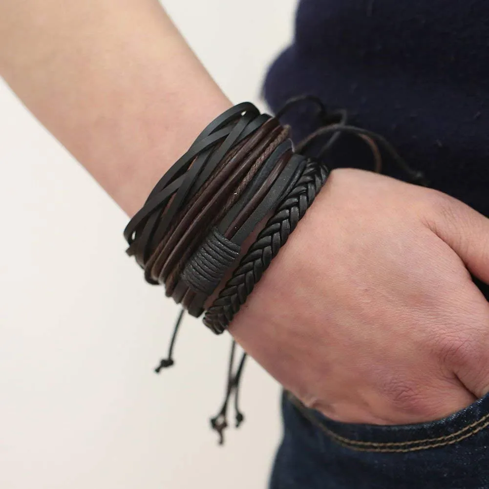 Yellow Chimes 4 Pcs Wrap Stylish Trendy Unisex by Yellow Chimes Multi Strand Bracelet for Men (Brown, Black) (YCFJBR-114WRP-DBR)